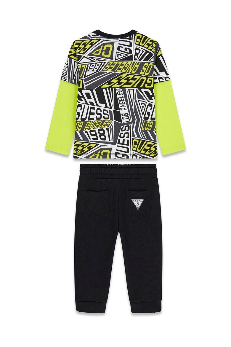 GUESS KIDS Десенирана блуза и спортен панталон - 2 части Черен/Лайм зелено