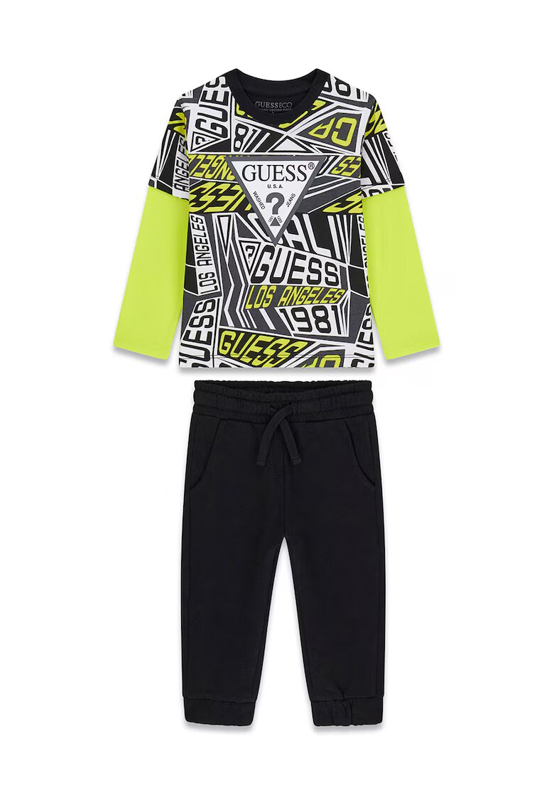 GUESS KIDS Десенирана блуза и спортен панталон - 2 части - Черен/Лайм зелено