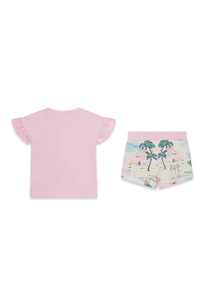 GUESS KIDS Къс панталон с тропически принт и тениска с набирания Пастелнорозов