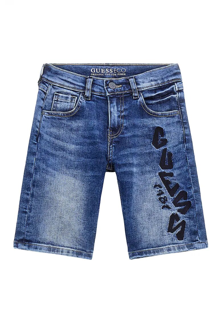 GUESS KIDS Къс панталон със захабен ефект и лого