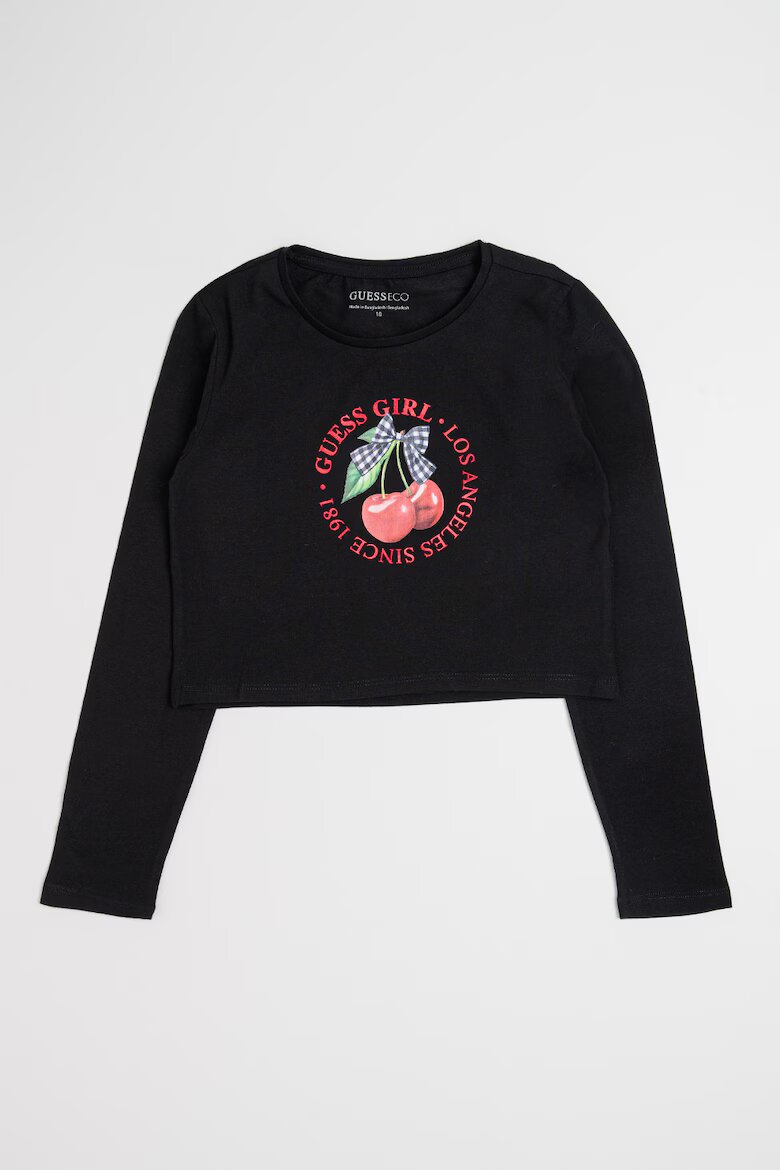 GUESS KIDS Къса блуза с лого Черен