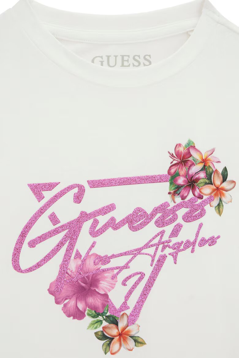 GUESS KIDS Къса тениска с лого Бял/Прашно розово