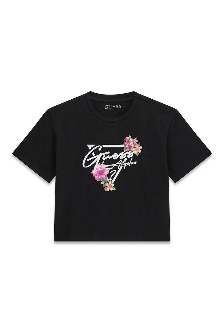 GUESS KIDS Къса тениска с лого Черен/Розово