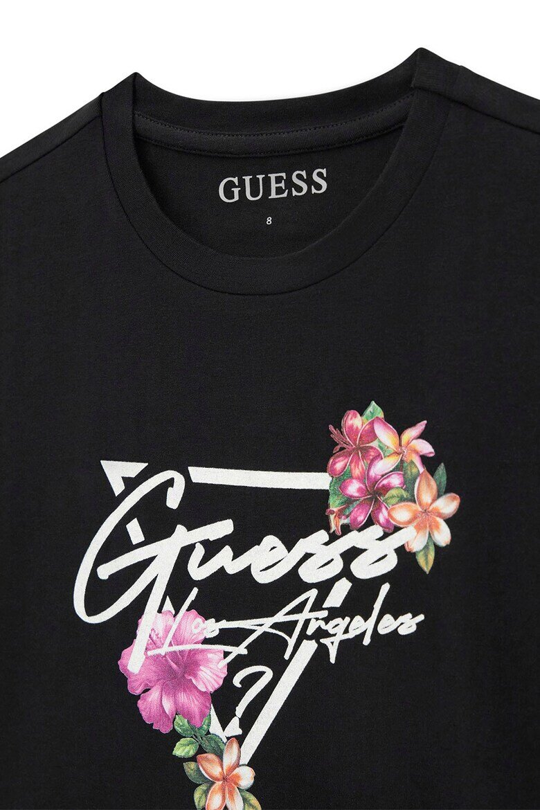 GUESS KIDS Къса тениска с лого Черен/Розово