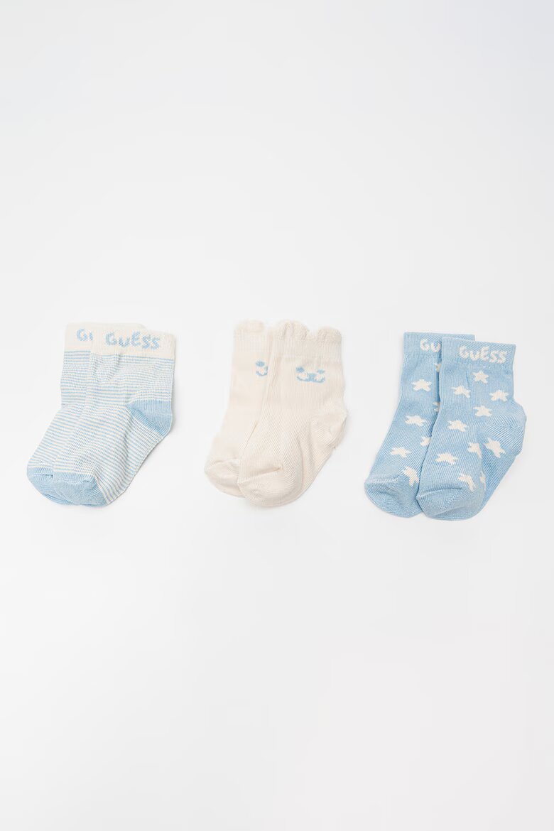 GUESS KIDS Къси чорапи - 3 чифта Слонова кост/Светлосин