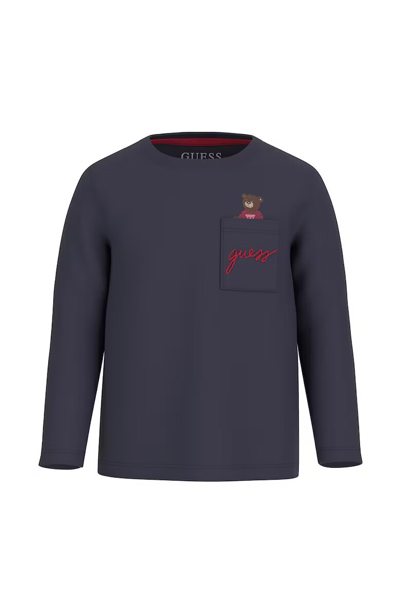 GUESS KIDS Памучна блуза с джоб Прашно синьо