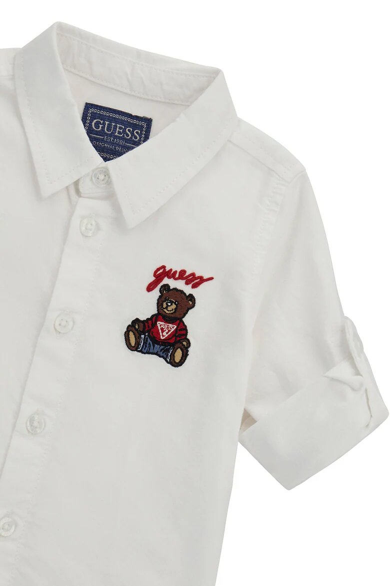 GUESS KIDS Памучна риза с бродирано лого Кафяв/Мръснобял