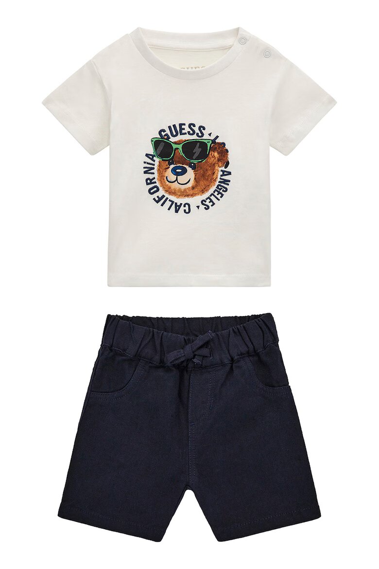 GUESS KIDS Памучна тениска и къс панталон 2 части Крем/Тъмносин
