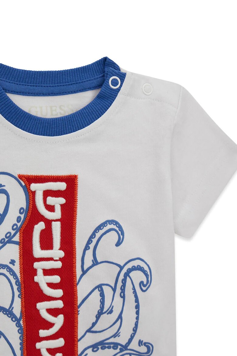 GUESS KIDS Памучна тениска и къс панталон с бродирано лого Бял/Тъмносин/Петролно синьо