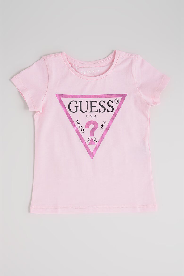 GUESS KIDS Памучна тениска с лого Пастелнорозов