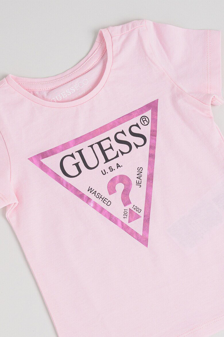 GUESS KIDS Памучна тениска с лого Пастелнорозов