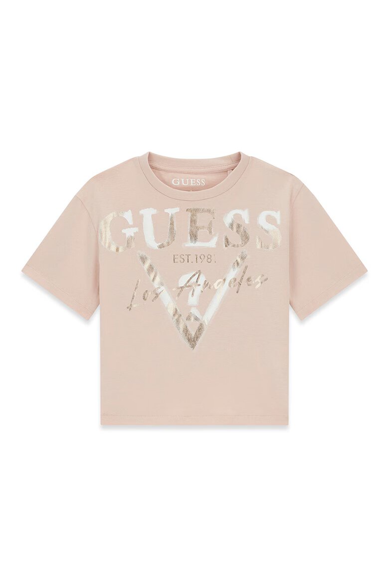 GUESS KIDS Памучна тениска с лого Светло бежово