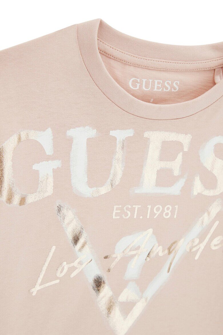 GUESS KIDS Памучна тениска с лого Светло бежово