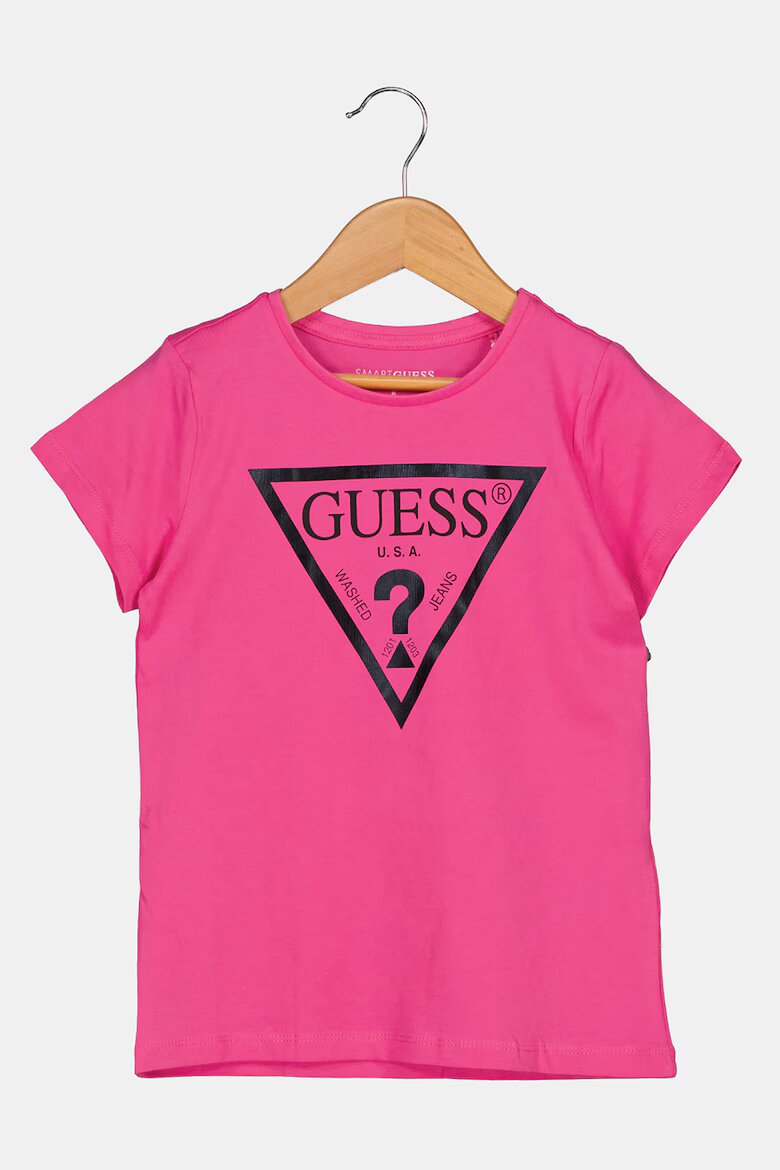 GUESS KIDS Памучна тениска с метализирано лого Фуксия