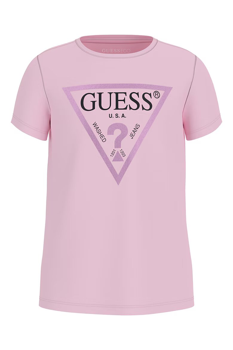 GUESS KIDS Памучна тениска с метализирано лого Пастелнорозов