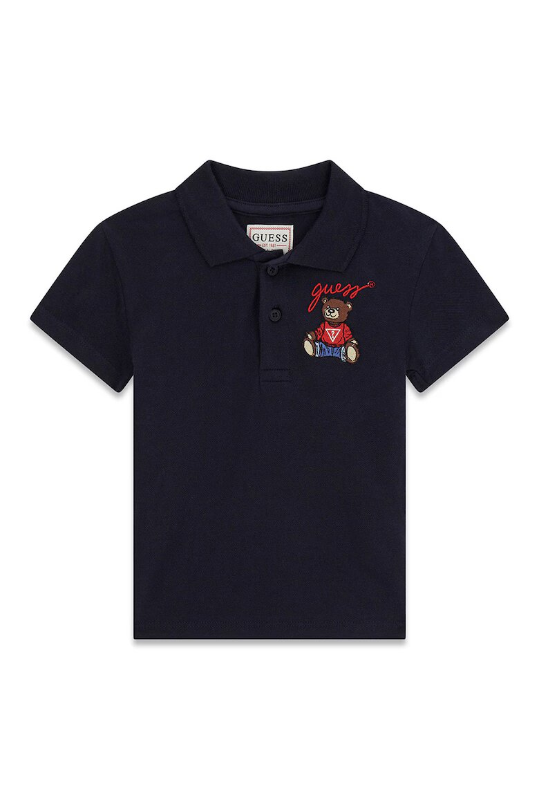 GUESS KIDS Памучна тениска с яка и лого Ултрамарин синьо
