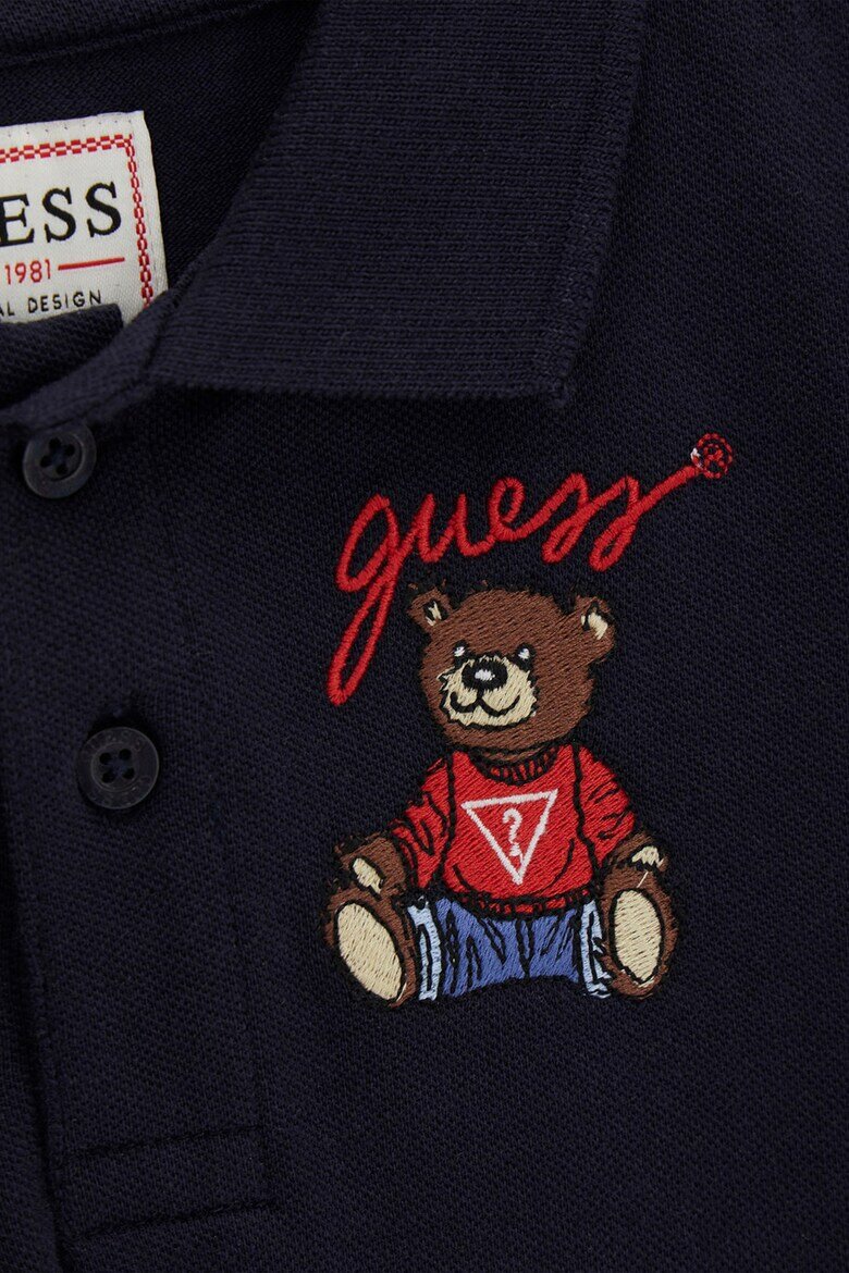 GUESS KIDS Памучна тениска с яка и лого Ултрамарин синьо