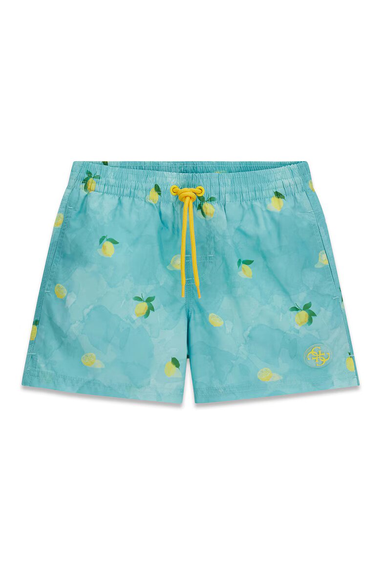 GUESS KIDS Плувни шорти с връзка и десен Тюркоаз/Сламеножълт