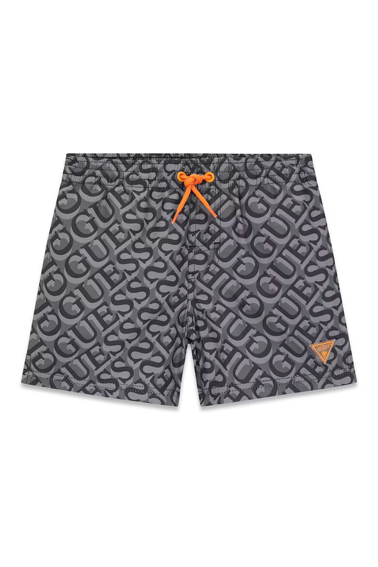 GUESS KIDS Плувни шорти с връзка и лого Черен/Tъмносив