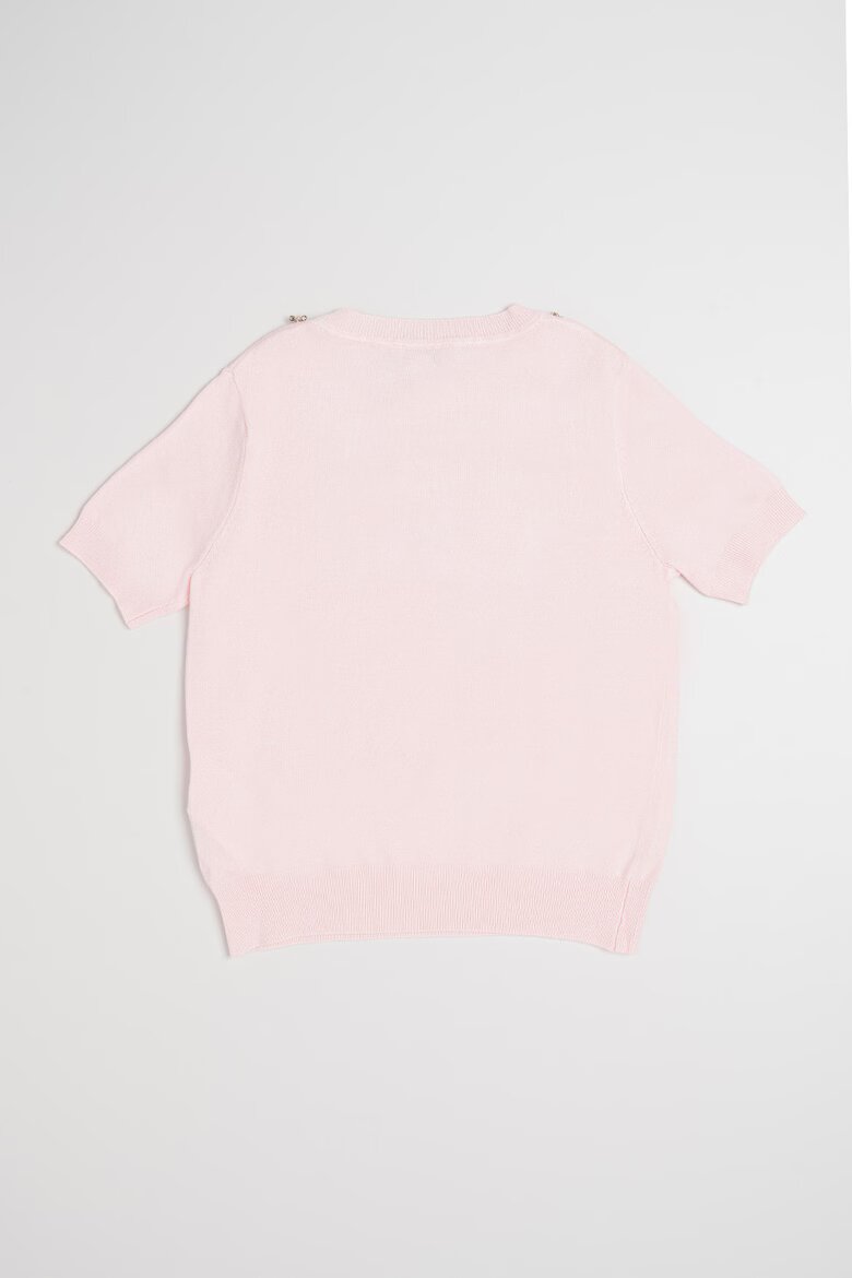 GUESS KIDS Пуловер с къси ръкави и лого с декоративни камъни Бледо розово