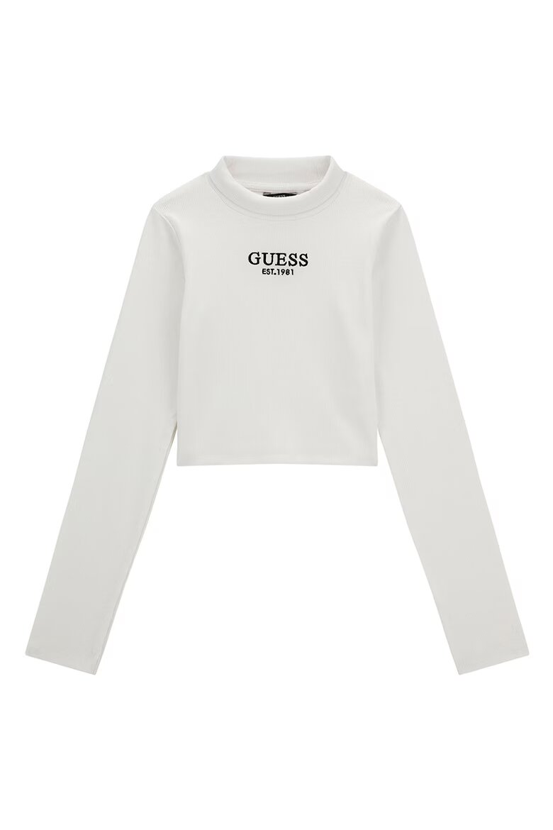GUESS KIDS Рипсена блуза с бродирано лого Мръснобял