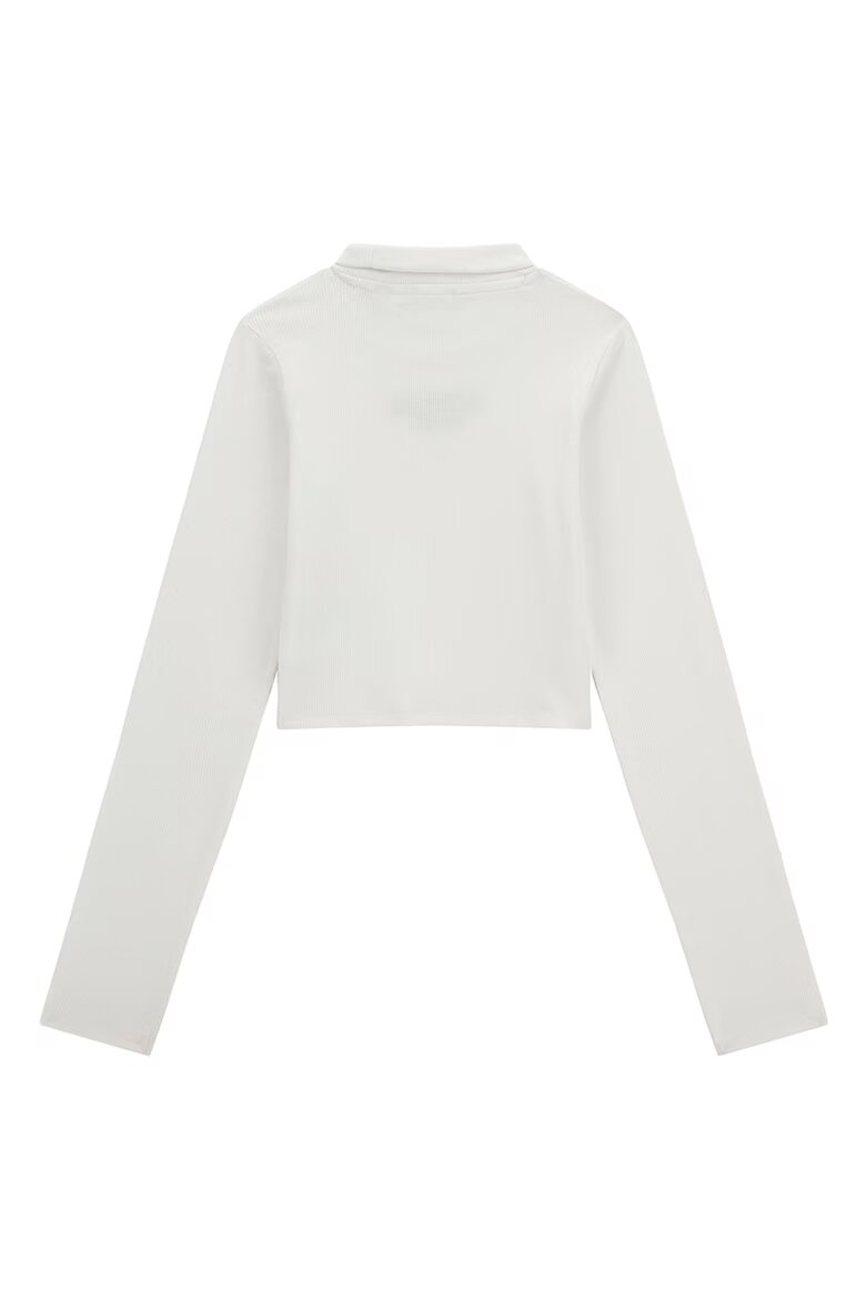GUESS KIDS Рипсена блуза с бродирано лого Мръснобял