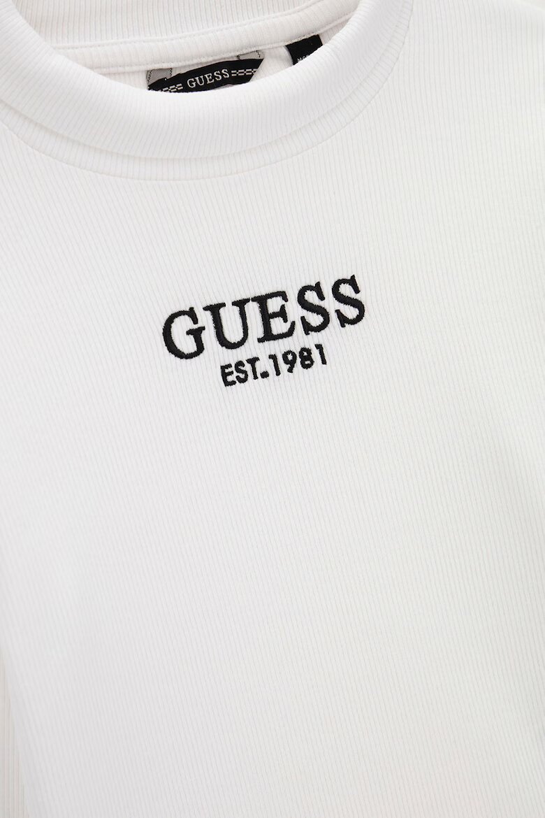 GUESS KIDS Рипсена блуза с бродирано лого Мръснобял