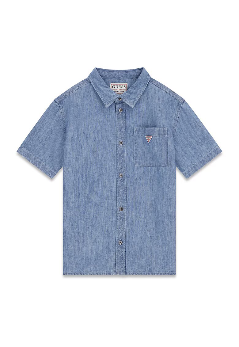 GUESS KIDS Риза от шамбре с класическа яка - Светлосин меланж