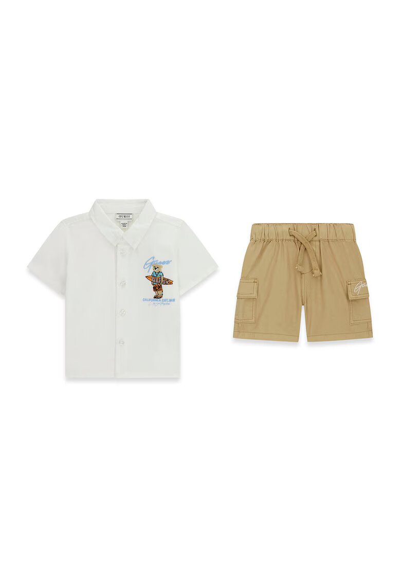 GUESS KIDS Риза с къси ръкави и къс карго панталон - Бял/Бежов