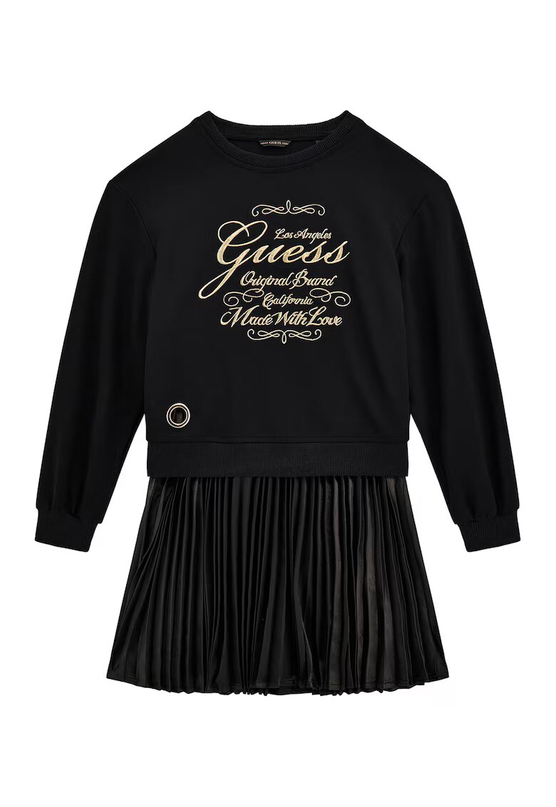 GUESS KIDS Рокля-пуловер с дизайн 2 в 1 - Златист/Черен