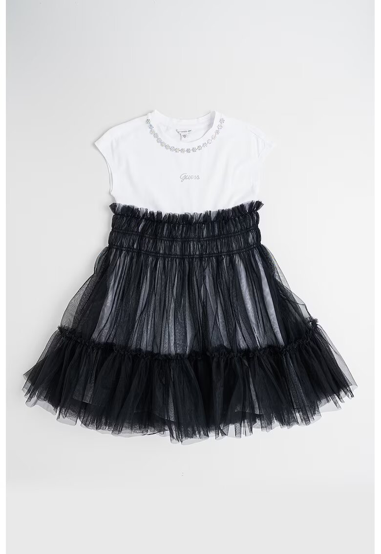GUESS KIDS Рокля с дизайн 2 в 1 и тюл - Бял/Черен