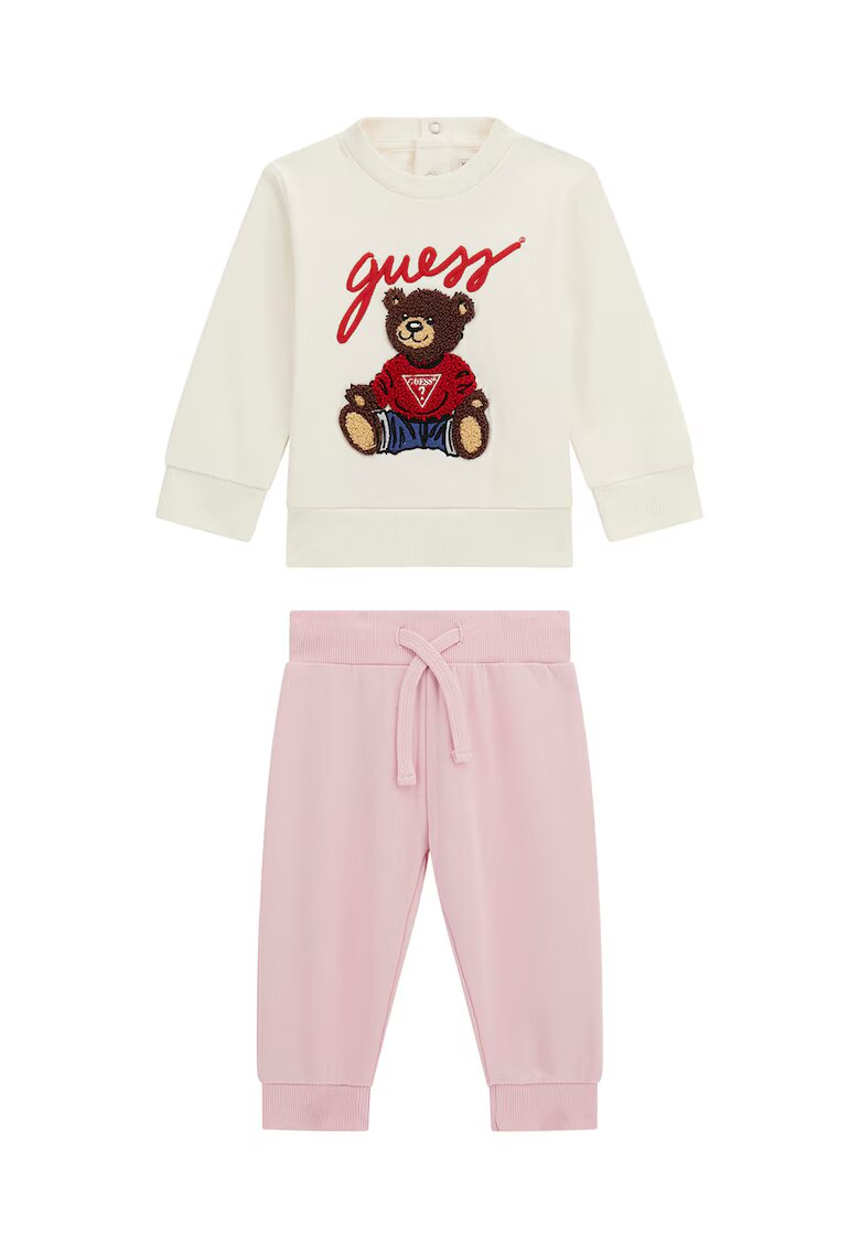 GUESS KIDS Суитшърт и панталон с фигурален принт - Слонова кост/Кафяв/Пастелнорозов