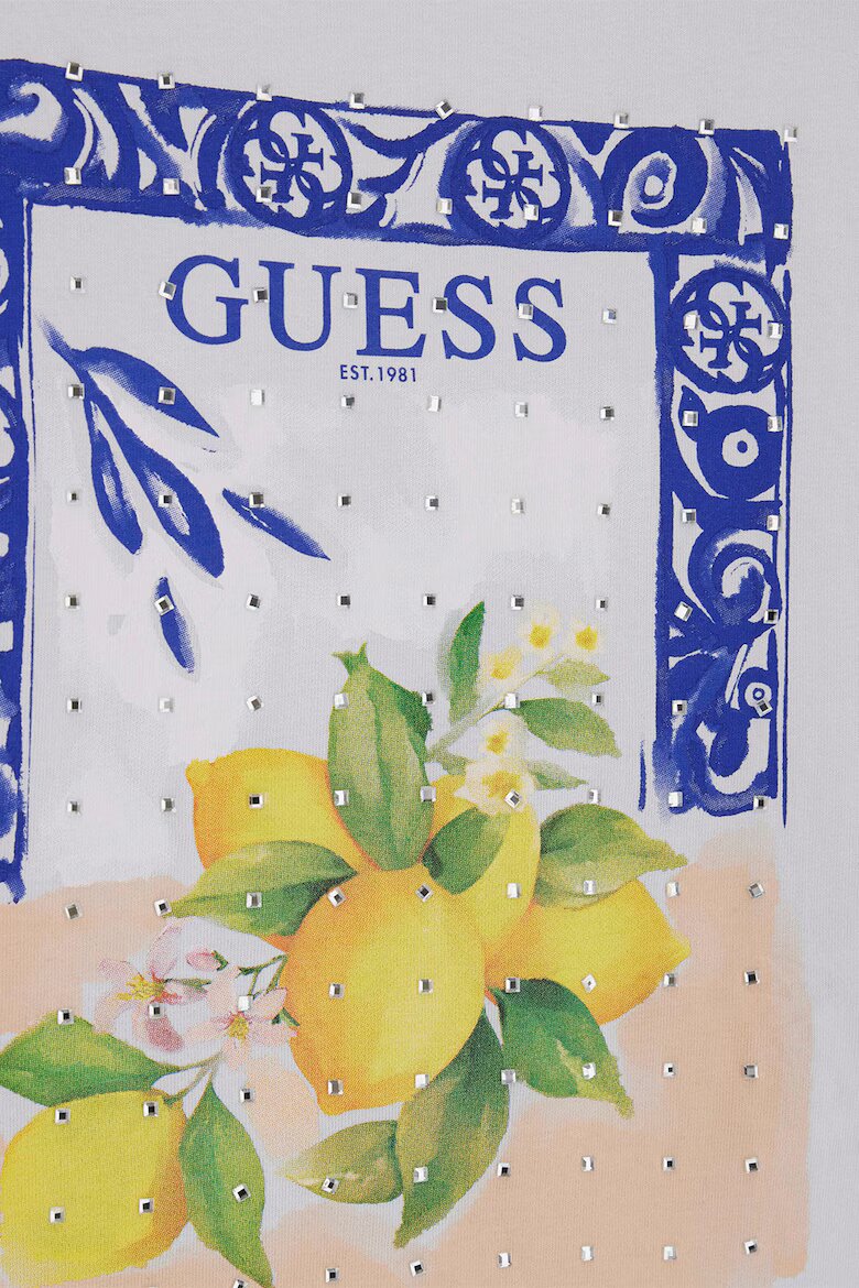 GUESS KIDS Тениска без ръкави с шарка и декоративни камъни Бял/Жълт/Син