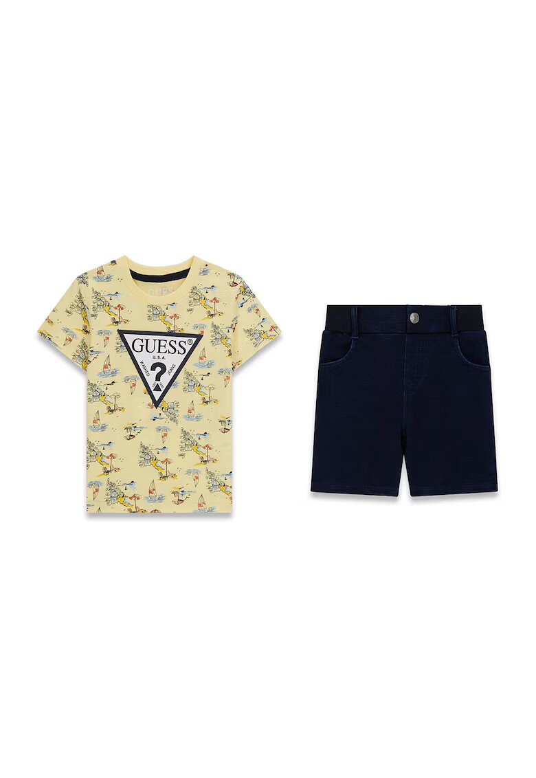 GUESS KIDS Тениска и дънкови бермуди - Бледожълт/Тъмносин