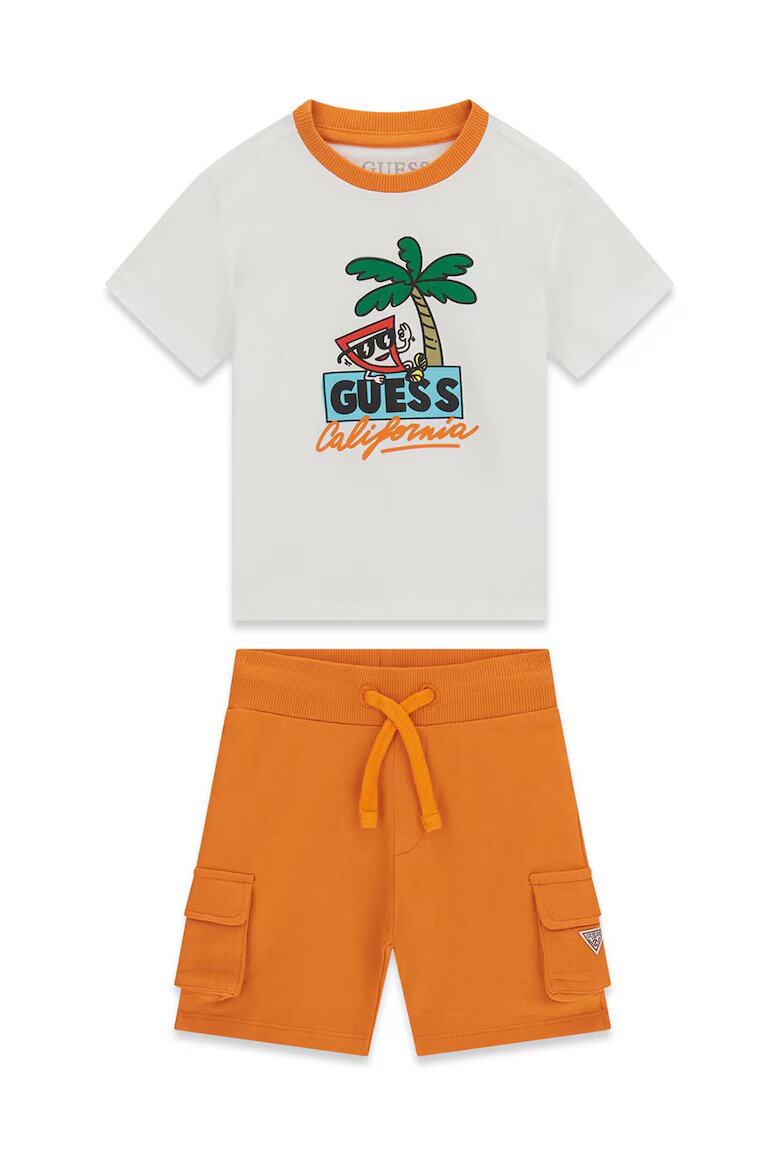 GUESS KIDS Тениска и карго бермуди Изгорен портокал/Мръснобял