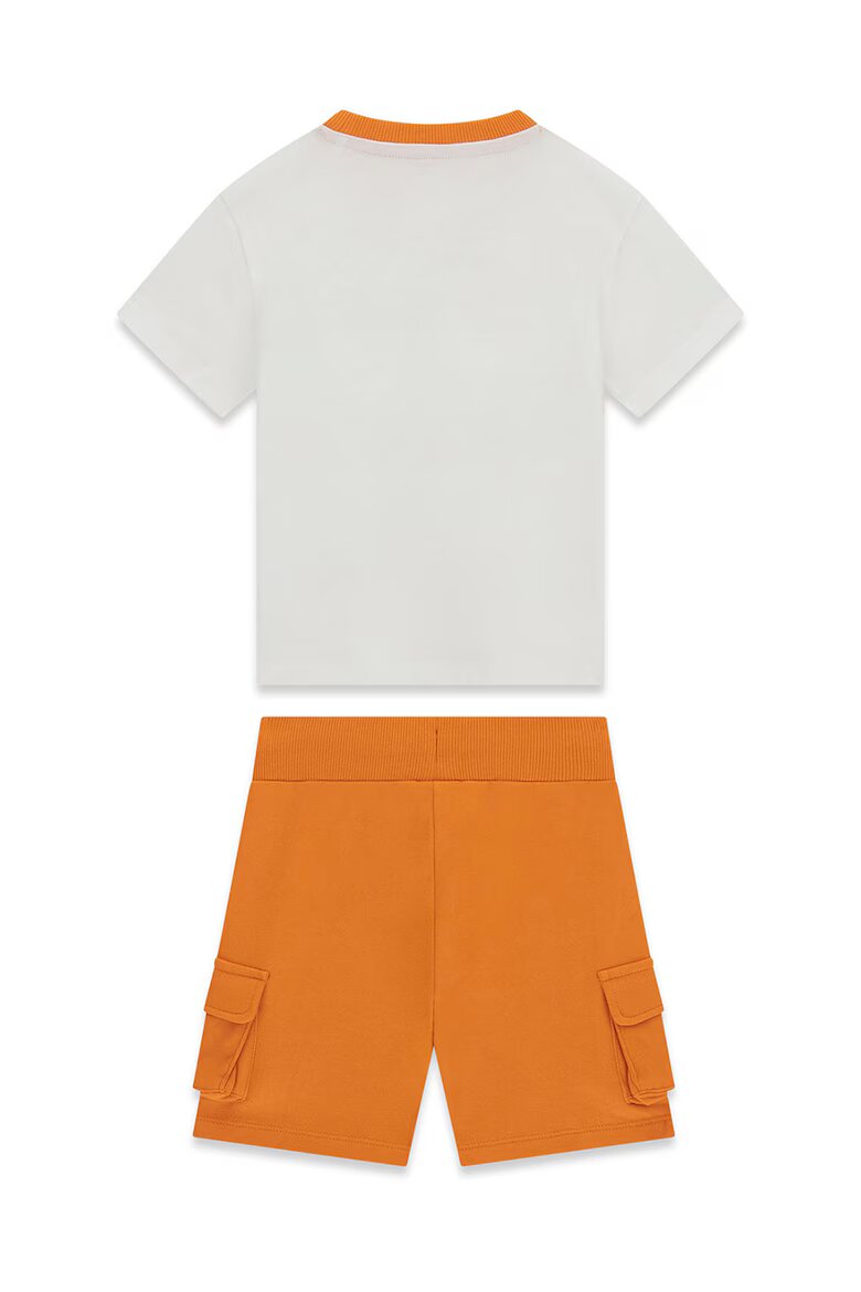 GUESS KIDS Тениска и карго бермуди Изгорен портокал/Мръснобял