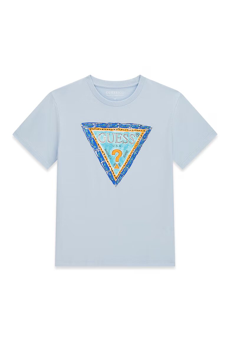 GUESS KIDS Тениска от памук с лого Светлосин