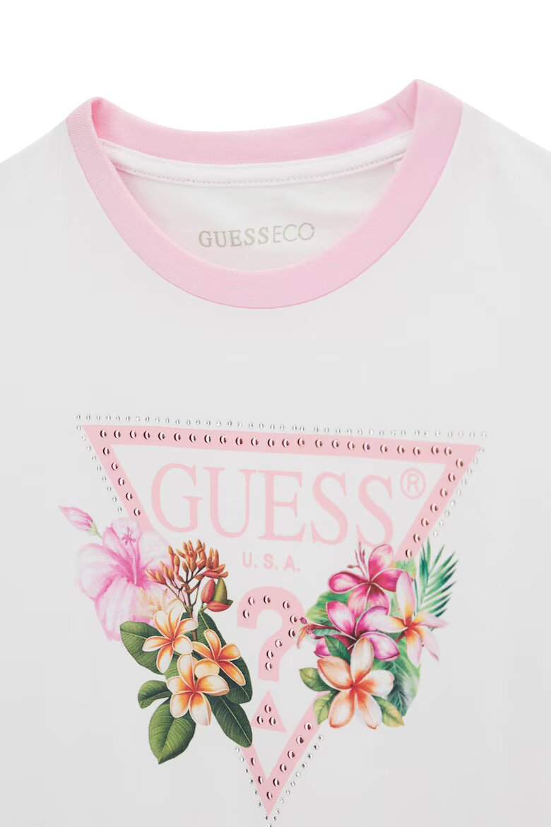 GUESS KIDS Тениска с лого Бял/Зелен/Светлорозов