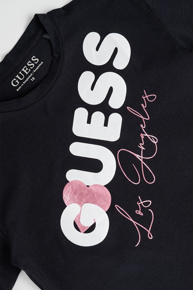 GUESS KIDS Тениска с лого и овално деколте Бял/Черен/Розово