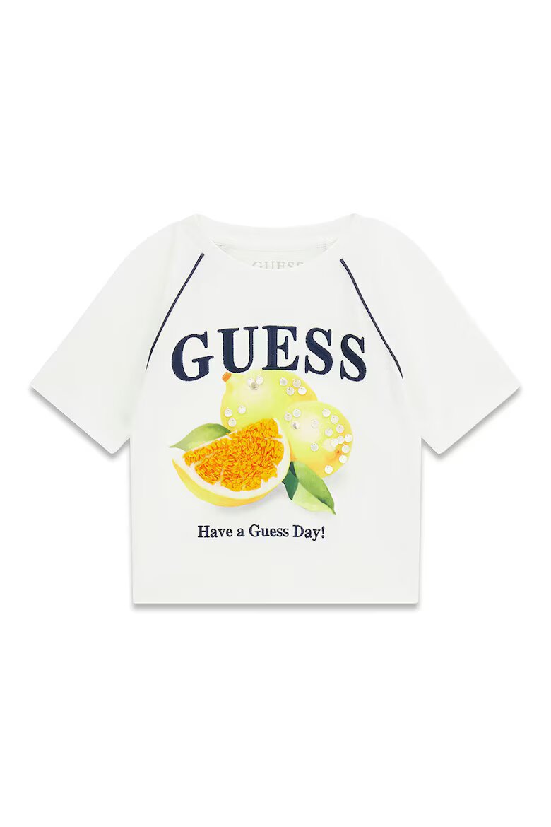 GUESS KIDS Тениска с лого и пайети Бял/Зелен/Жълт