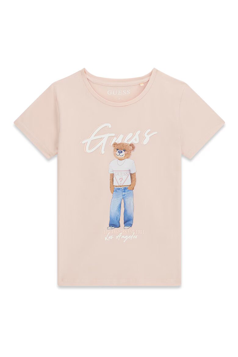 GUESS KIDS Тениска с лого и шарка на плюшено мече Бял/Бежов