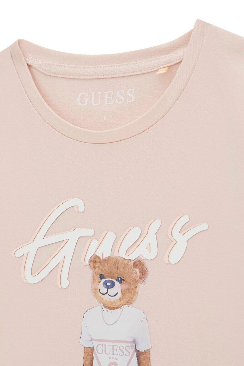 GUESS KIDS Тениска с лого и шарка на плюшено мече Бял/Бежов