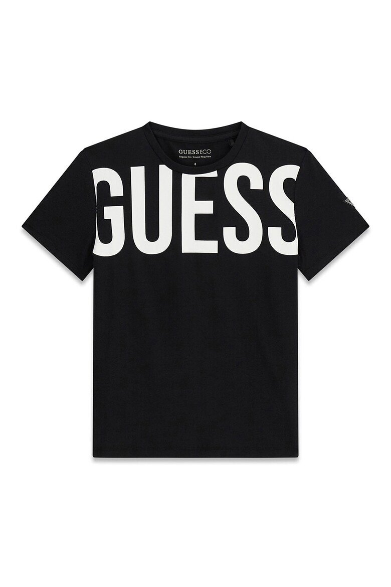 GUESS KIDS Тениска с овално деколте и лого Бял/Черен