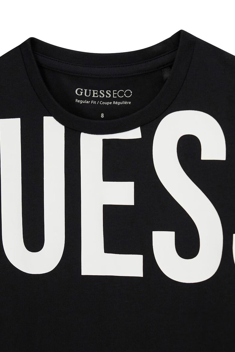 GUESS KIDS Тениска с овално деколте и лого Бял/Черен