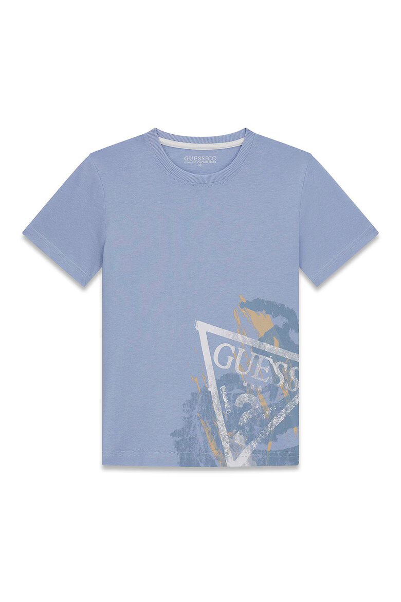 GUESS KIDS Тениска с овално деколте и лого Прашно синьо