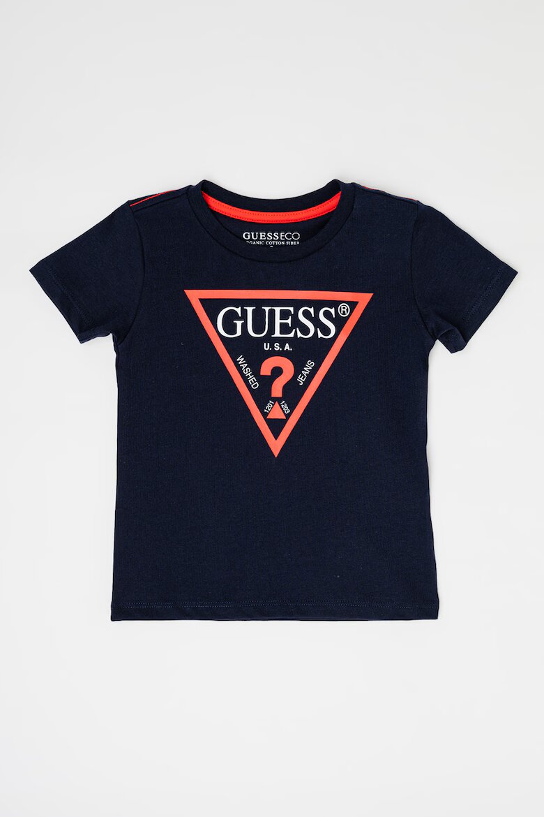 GUESS KIDS Тениска с овално деколте и лого Тъмносин