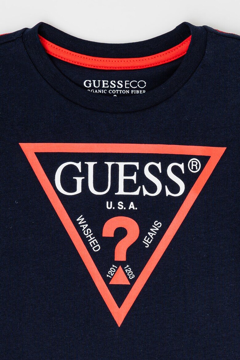 GUESS KIDS Тениска с овално деколте и лого Тъмносин