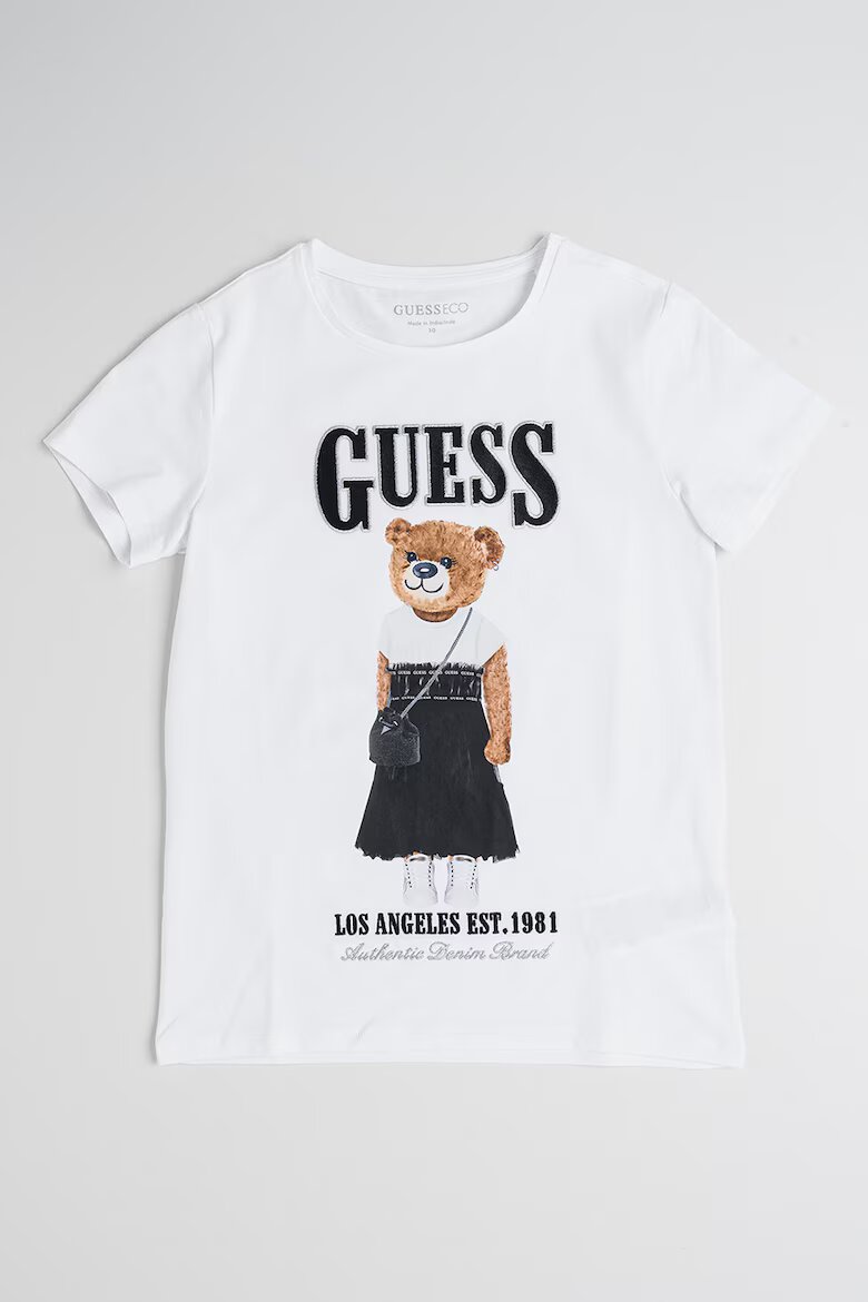 GUESS KIDS Тениска с памук с лого и графика Бял/Черен/Кафяв