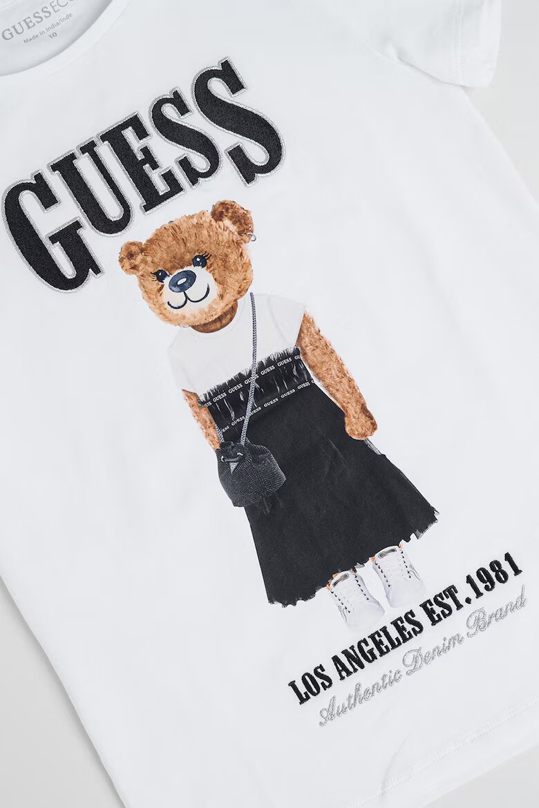 GUESS KIDS Тениска с памук с лого и графика Бял/Черен/Кафяв