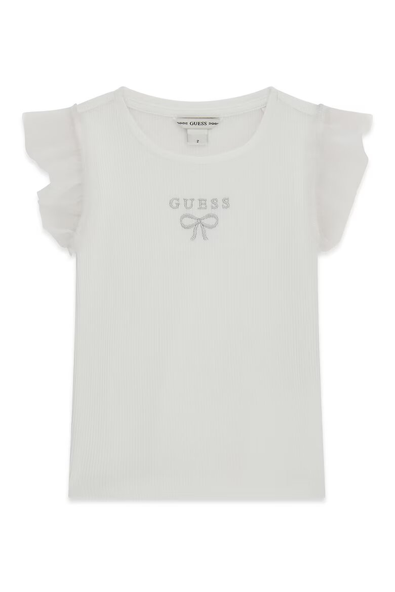 GUESS KIDS Тениска с рипс и надиплени ръкави Бял